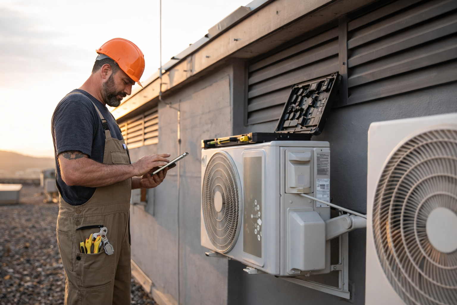 HVAC technician diagnosing an air conditioner in Knoxville, Tennessee